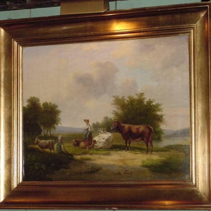 19th Century Painting of Shepherds Tending Herd