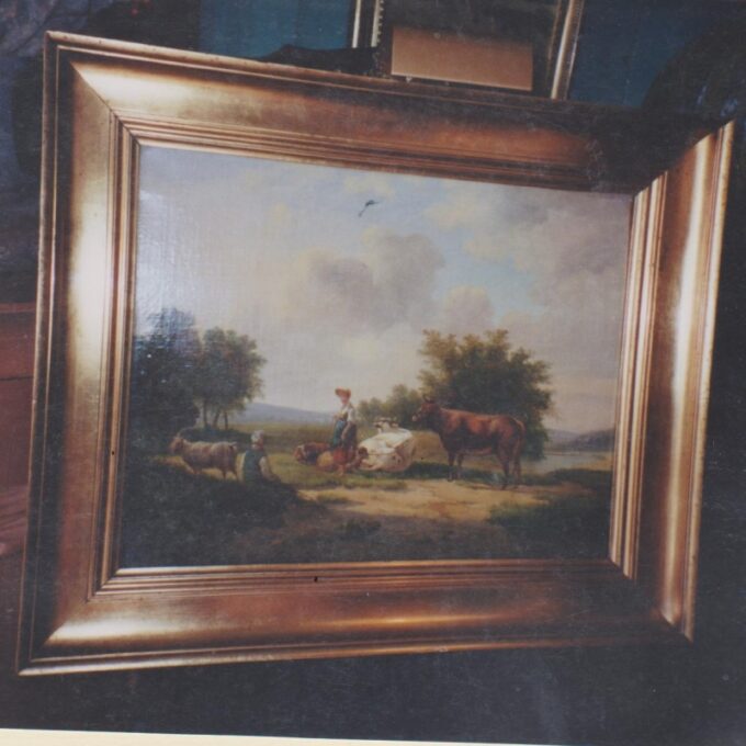 19th Century Painting of Shepherds Tending Herd - Image 2