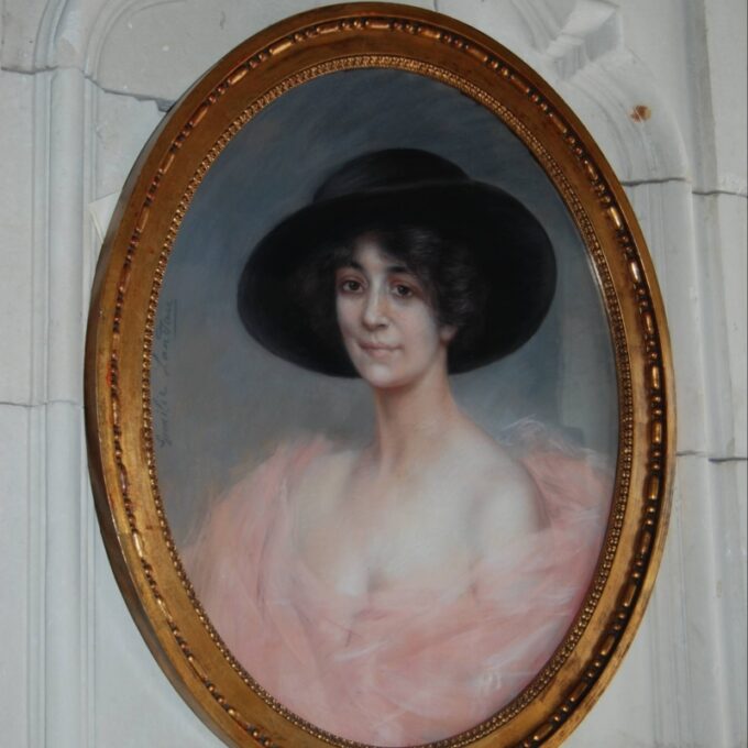 Early 20th Century Pastel Of A Young Woman With a Large Brimmed Hat