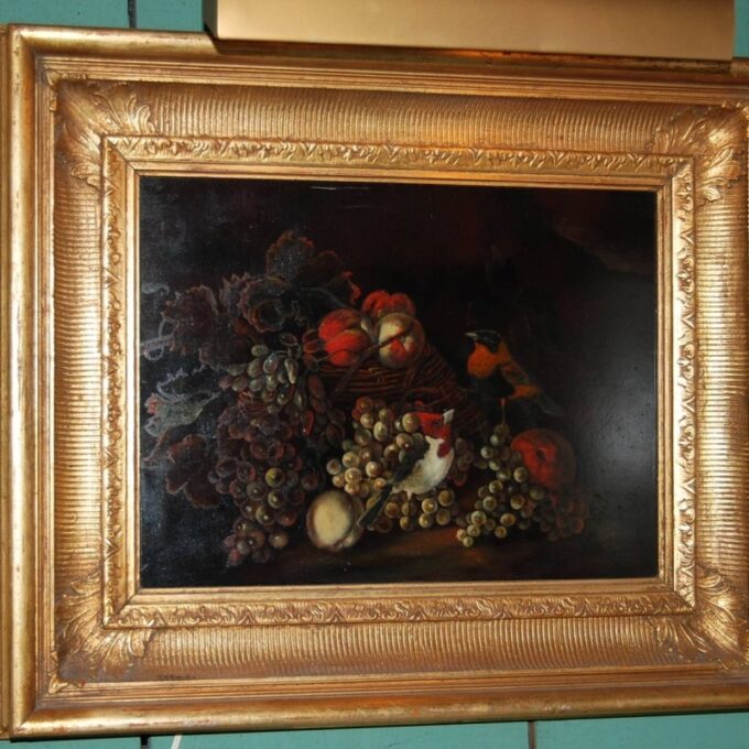 Birds And Basket Of Fruit Still Life