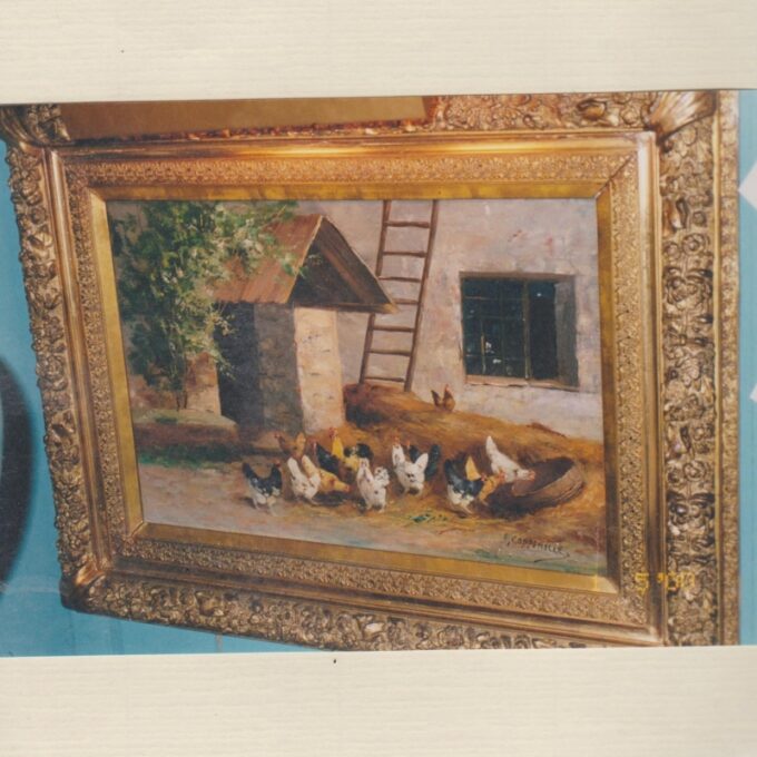 Barnyard Scene Of Chicken Frolicking In a Yard - Image 2
