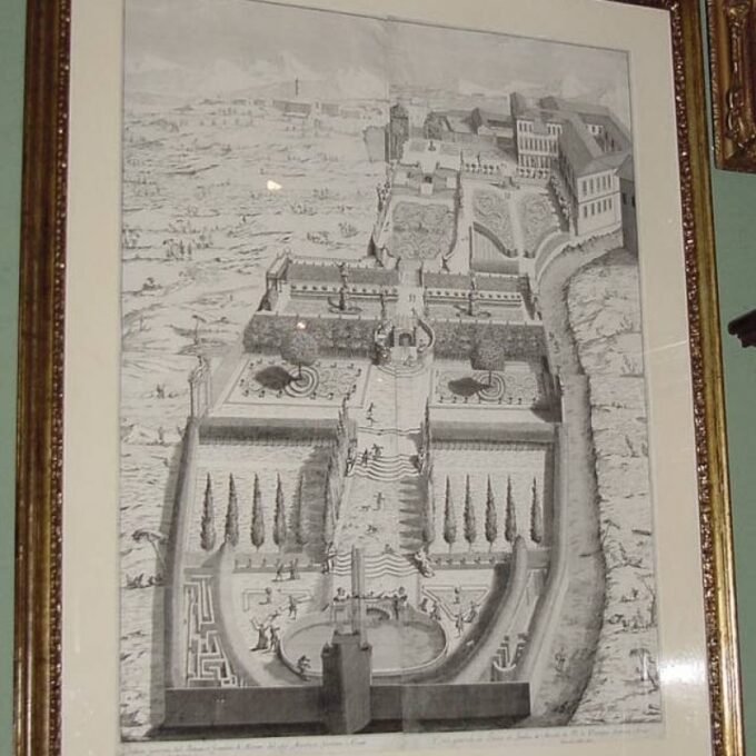 Large 18th Century Engraving Of The Palace & Gardens Of The Marquis
