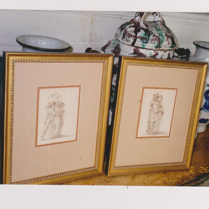 Pair 18th Century Drawings Of Soldiers