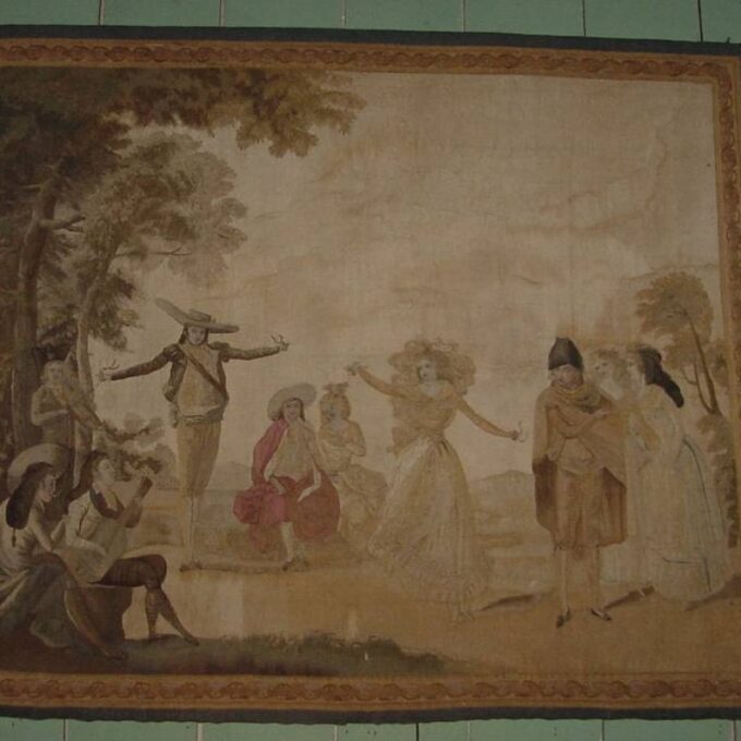 Spanish Silk & Wool Tapestry In The Manner Of Goya