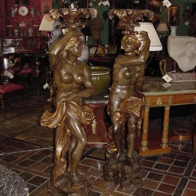 A Very Good Pair Of Italian Partial Gilt 18th Century Torchiers