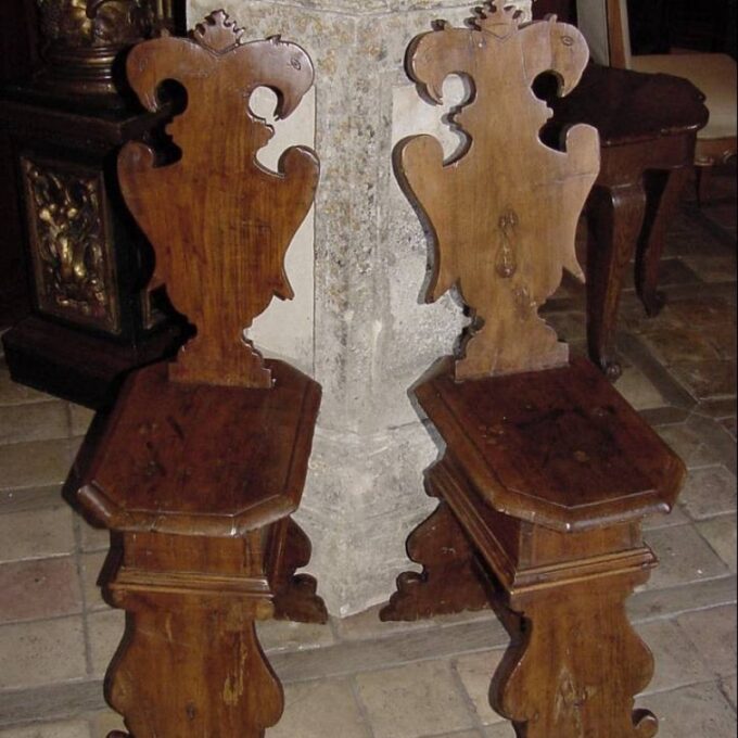 Pair Of Austrian Rustic Hall Chairs