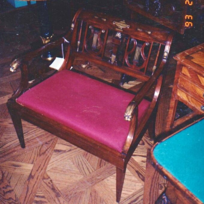 Empire Mahogany And Parcel Gilt Petite Settee