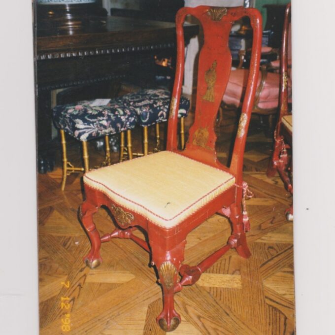 Set Of Six Iberian Red And Gilt Japanned Side chairs