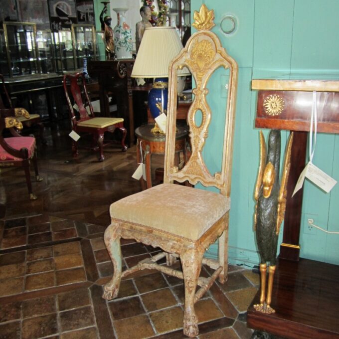 A Very Rare Set Of 4 Italian Rococo Painted & Partial Gilt Dining Chairs - Image 3