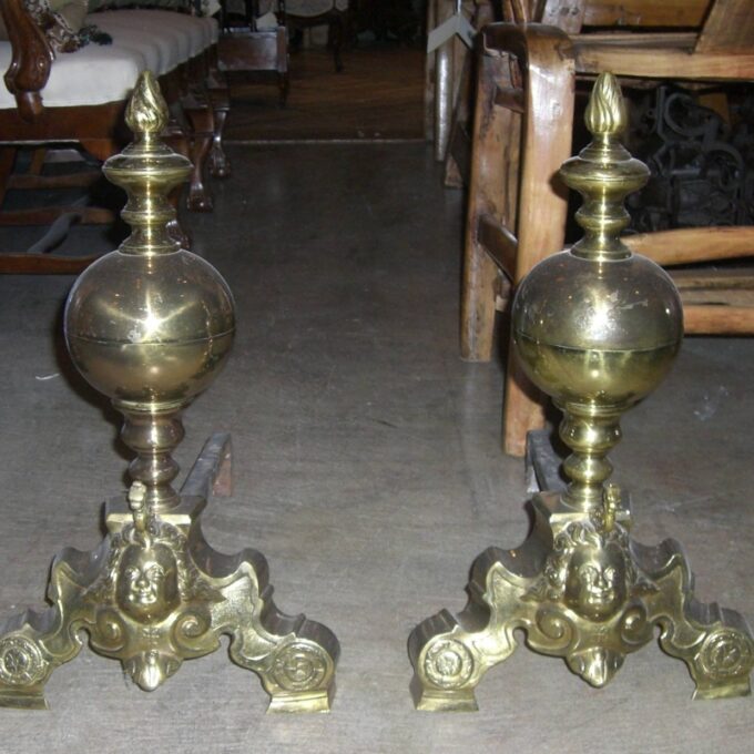 Good Pair 18th Century Brass Andirons