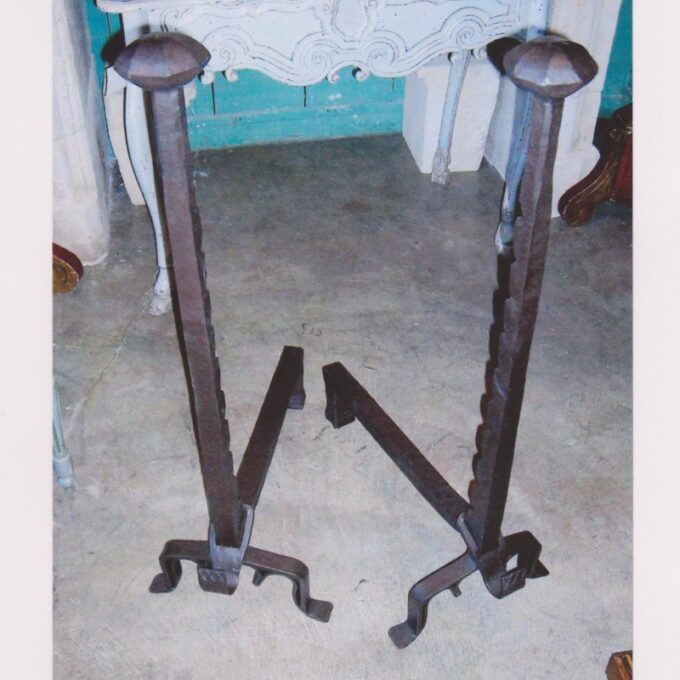 Pair Of Louis XIV Style Andirons In Hand Forged Iron