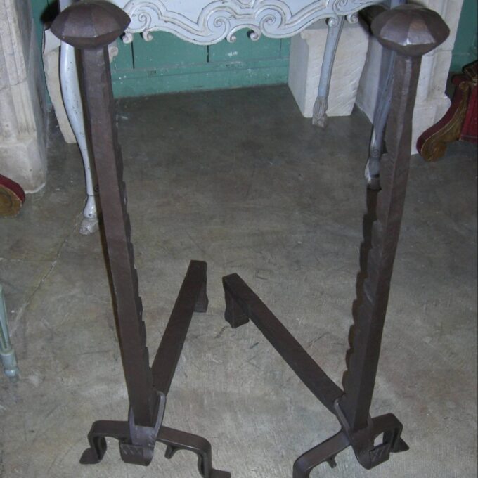 Pair Of Louis XIV Style Andirons In Hand Forged Iron - Image 3