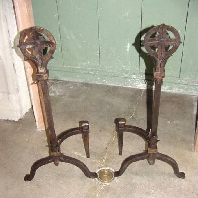 Pair Of Gothic Style Hand Forged Iron Andirons Provencal