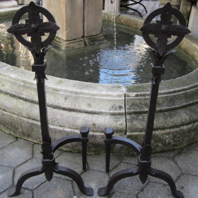 Pair Of Gothic Style Hand Forged Iron Andirons Provencal - Image 2