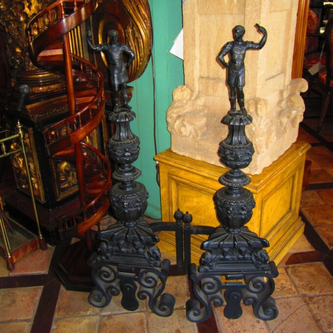 Very Good Pair Of Bronze Renaissance Revival Andirons