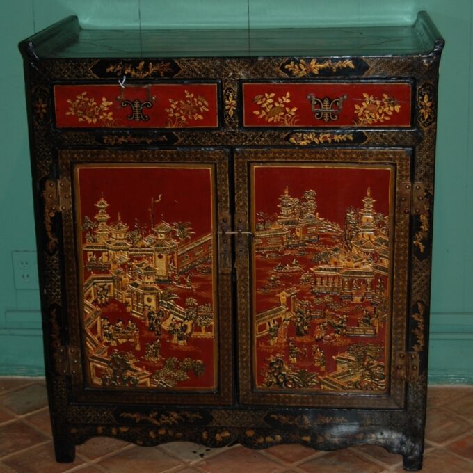 Pair Of 19th Century Chinese Scarlet Cabinets