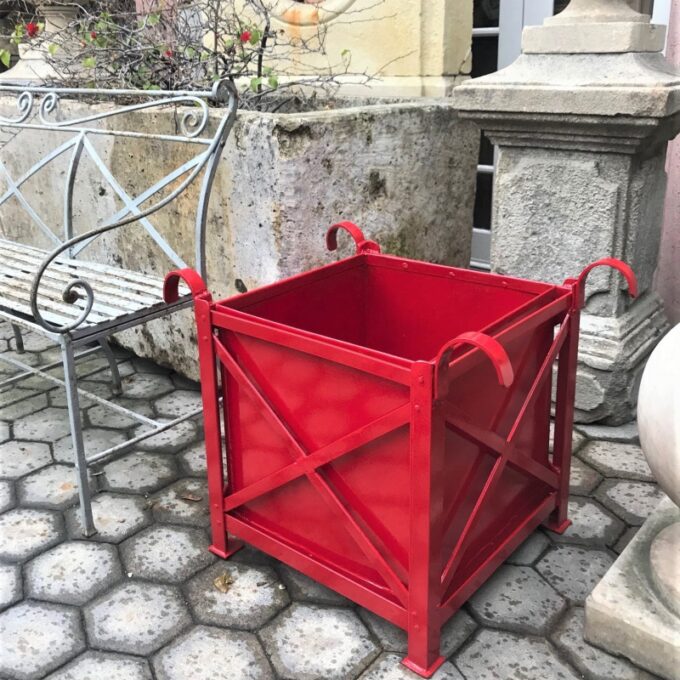 Pair of Red Painted Orangerie Box Jardinieres