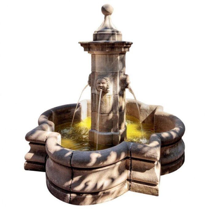 Large Carved Stone Center Water Fountain Sculpture Focal Point Basin LA Antiques