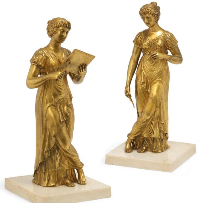 Pair Of French Gilt Bronze Figures ladies of Science - Image 2