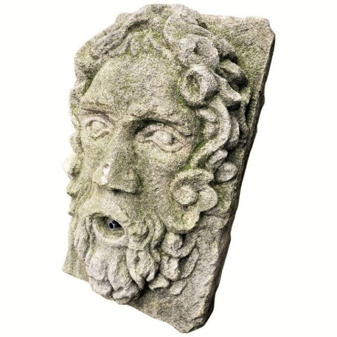 Hand Carved Stone Fountain Head Wall Mount Sculpture Spout Water Feature Antique