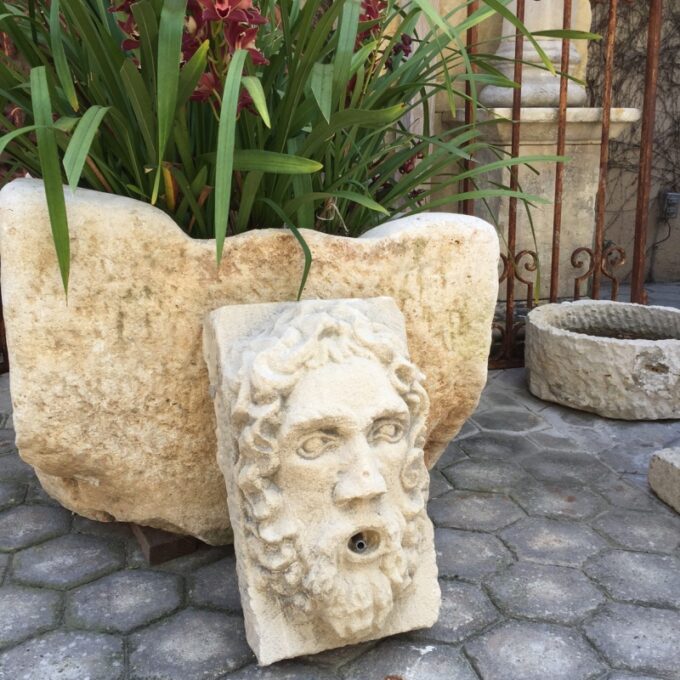 Hand Carved Stone Fountain Head Wall Mount Sculpture Spout Water Feature Antique - Image 2