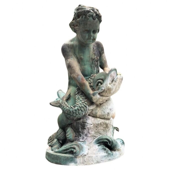 19th Century Bronze Statue Center Fountain Sculpture Garden Ornament Spout La