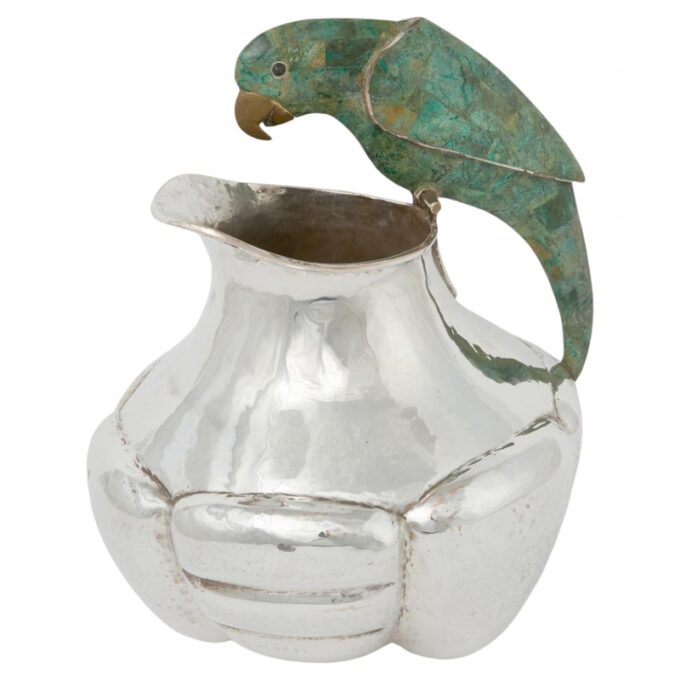 Large Centerpiece Silver plated Hand Hammered Lobed pitcher bowl Emilia Castillo