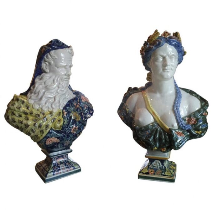 A Beautiful Pair of 19th Century Faience Of Rouen Depicting Summer and Winter.