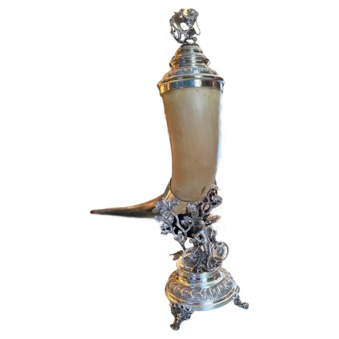 Rare 19th/20th Century Horn Cyclist Trophy Drinking Cornucopia Horn of plenty CA