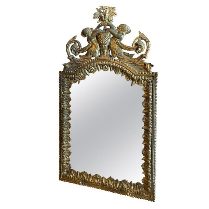18th C. Antique Gilded Bronze Mirror Glass Desk Console Wall Mount Handcrafted