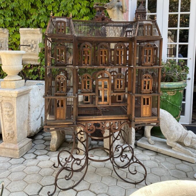 Large 19th C. Hand Crafted Birdcage on Stand Antique Decorative interior Design - Image 3