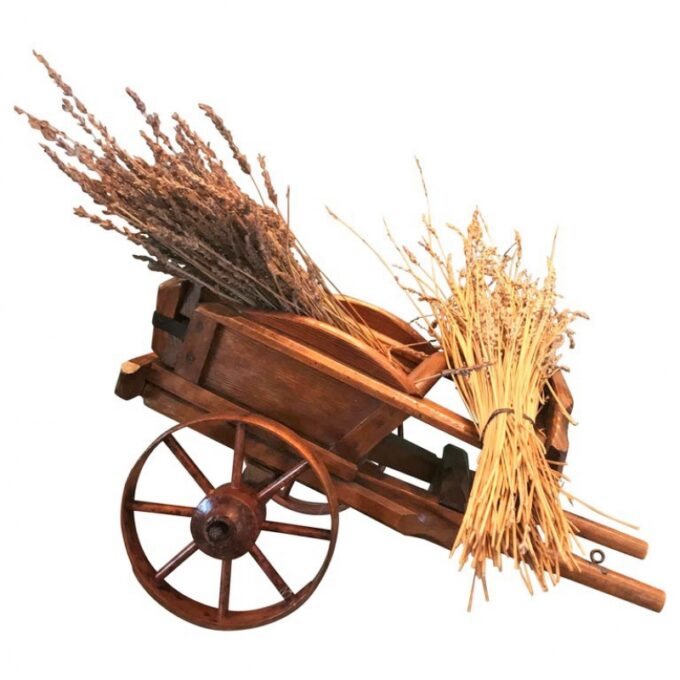 Hand Carved Wood Basket Decorative Object Wagon Toy Antique Centerpiece LA CA