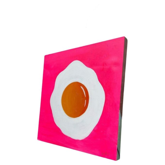 Fried Egg Acrylic on Canvas By Tone Murr Modern pop contemporary Wall Art Pink