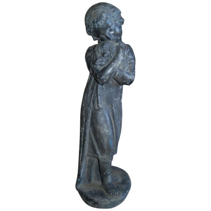 Statue Girl Embracing Dog Puppy Sculpture Animal Lovers Animalier Rustic Antique
