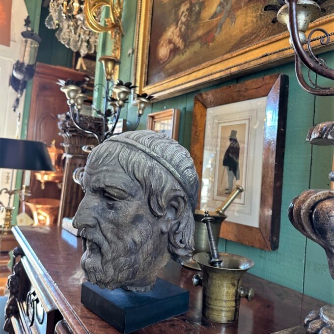 Antique Mounted on Base Sculpture Cast Head Zeus Bust Decorative Bibelot CA LA - Image 2