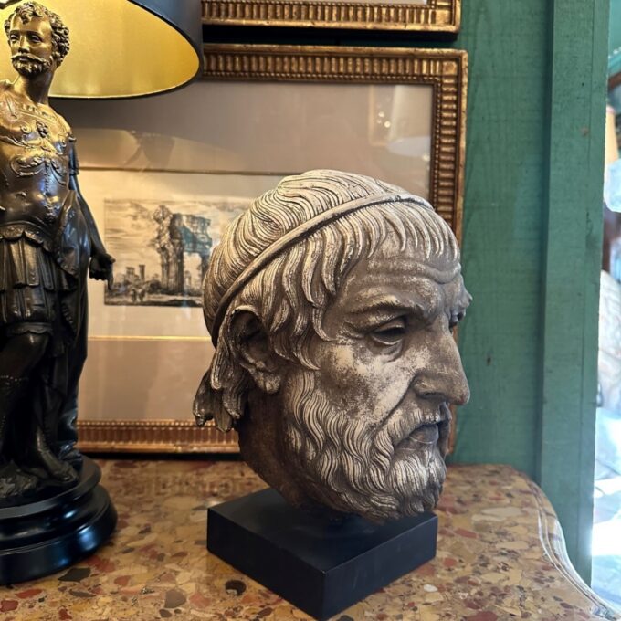 Antique Mounted on Base Sculpture Cast Head Zeus Bust Decorative Bibelot CA LA - Image 3