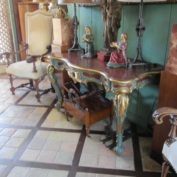 Venetian Rococo Gilt Painted Faux Stone Console Entry Table Office Desk Antique - Image 2