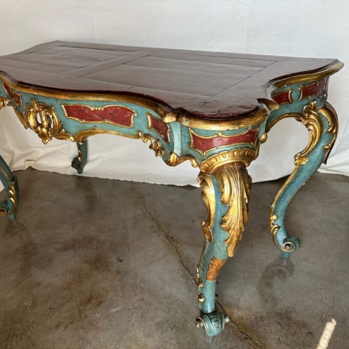 Venetian Rococo Gilt Painted Faux Stone Console Entry Table Office Desk Antique - Image 3
