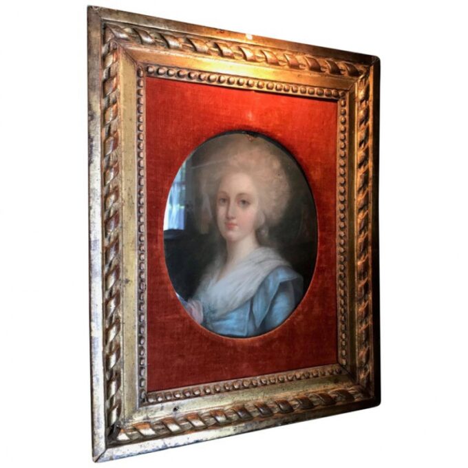 Portrait of a Lady Pastel 19th C. British School Antiques Los Angeles gilt wood