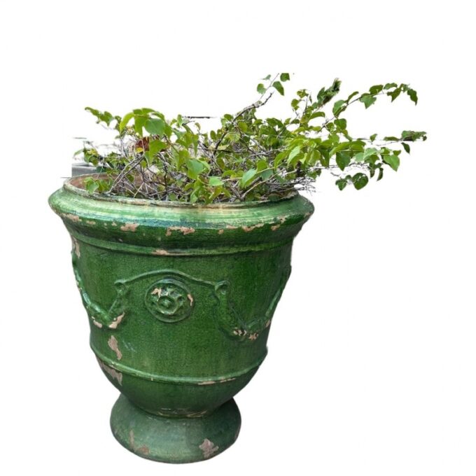 Antique French Glazed Terracotta Planter Anduze Green Color cachepot jardinière