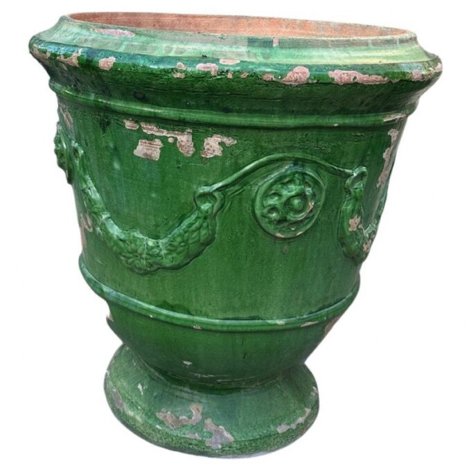 Antique French Glazed Terracotta Planter Anduze Green Color cachepot jardinière - Image 2