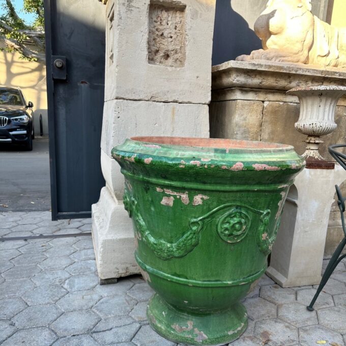 Antique French Glazed Terracotta Planter Anduze Green Color cachepot jardinière - Image 3