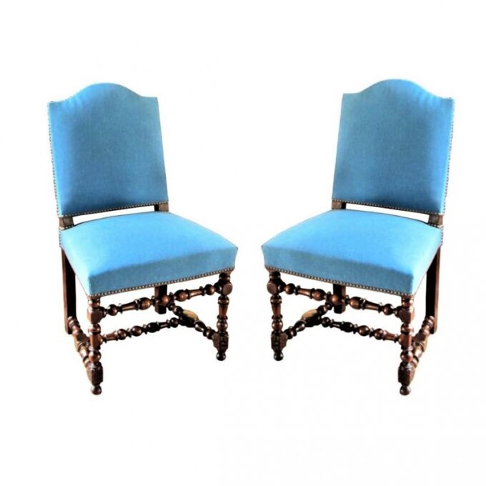 Pair 17th Century Louis XIII Period Dining Room side hallway Chairs hand carved