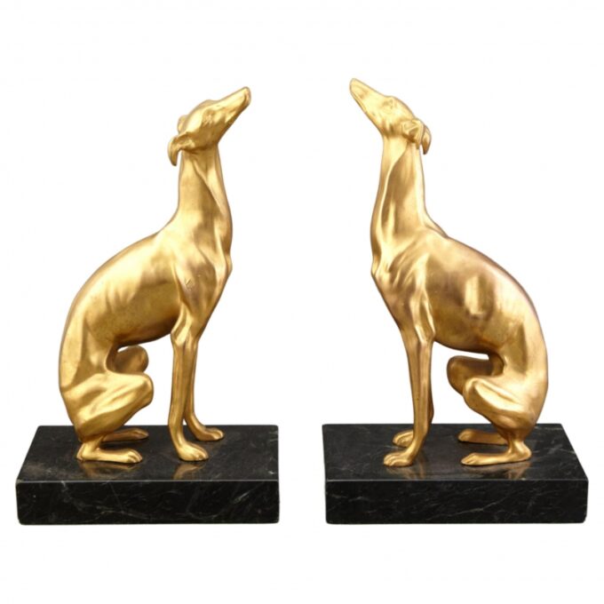 Pair Art Deco Bronze Of Greyhounds