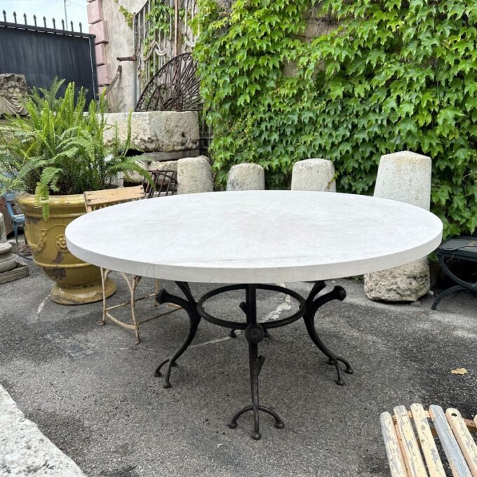 Large Round Carved Stone & Iron Garden Patio Dining Table Giacometti Style LA CA - Image 2