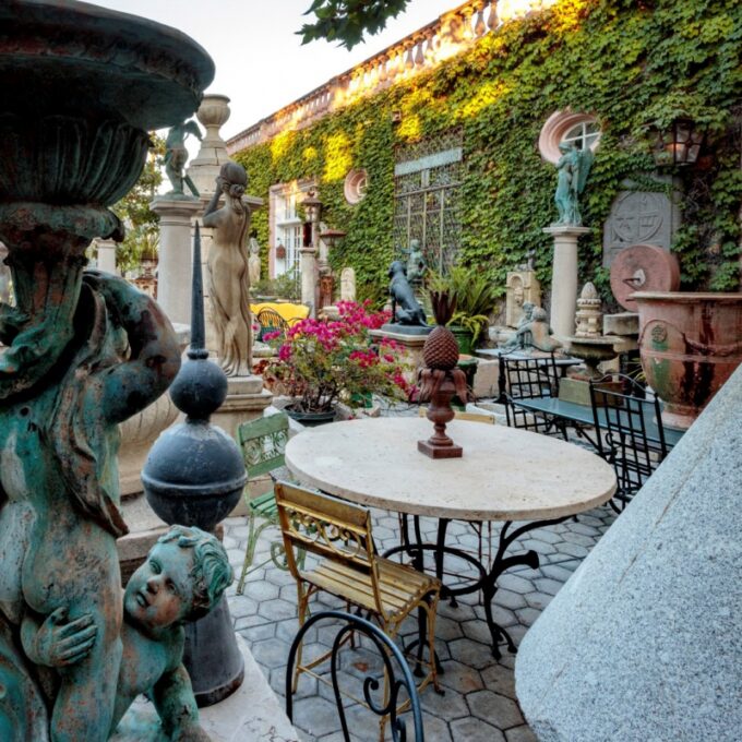 Large Round Carved Stone & Iron Garden Patio Dining Table Giacometti Style LA CA - Image 3