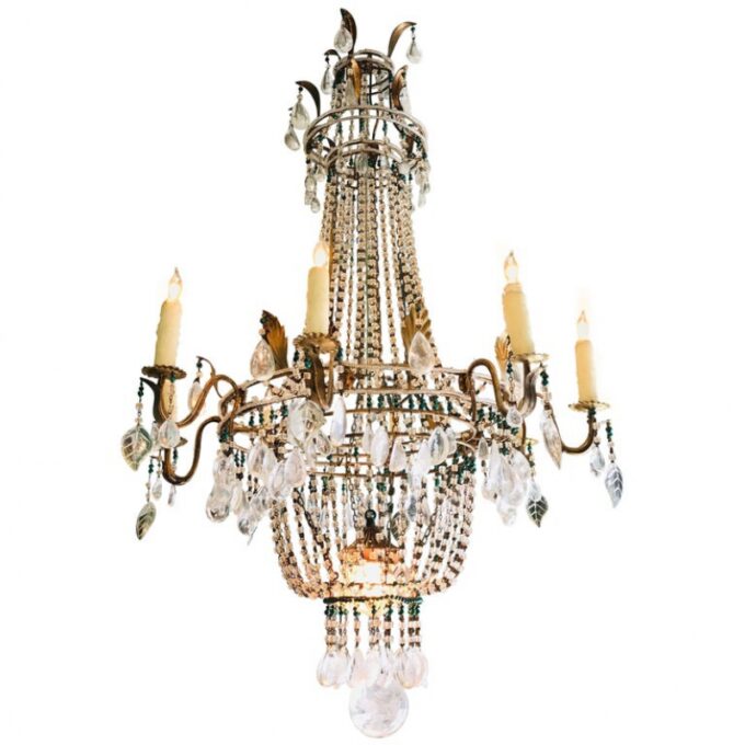 18th C. Italian Rock Crystal 8-Light Chandelier hanging Ceiling pendant light LA