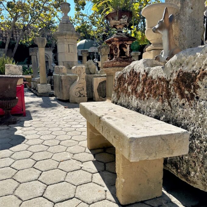 Hand Carved Stone Rustic park Garden Bench Seat antique indoor outdoor LA CA - Image 2