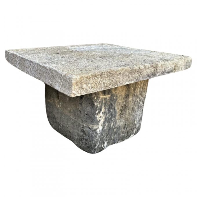 Rustic Carved Stone Garden Farm side table seat outdoor indoor Antique bench LA