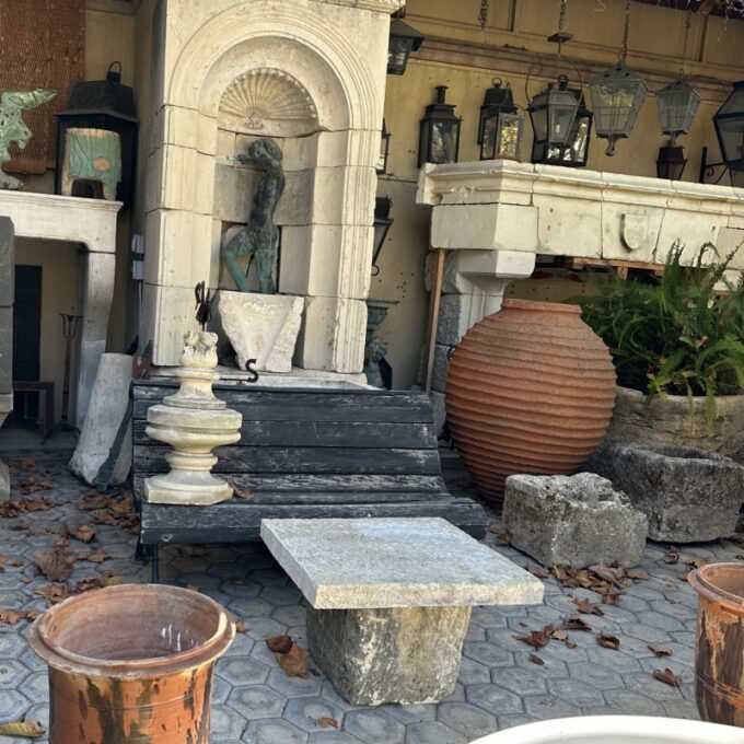 Rustic Carved Stone Garden Farm side table seat outdoor indoor Antique bench LA - Image 2